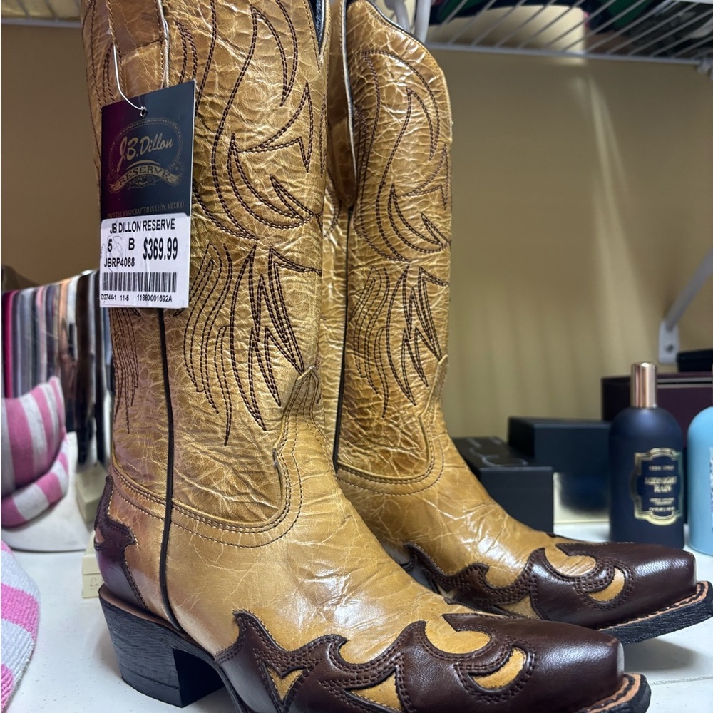 Women's Tan and Brown Heeled Boots